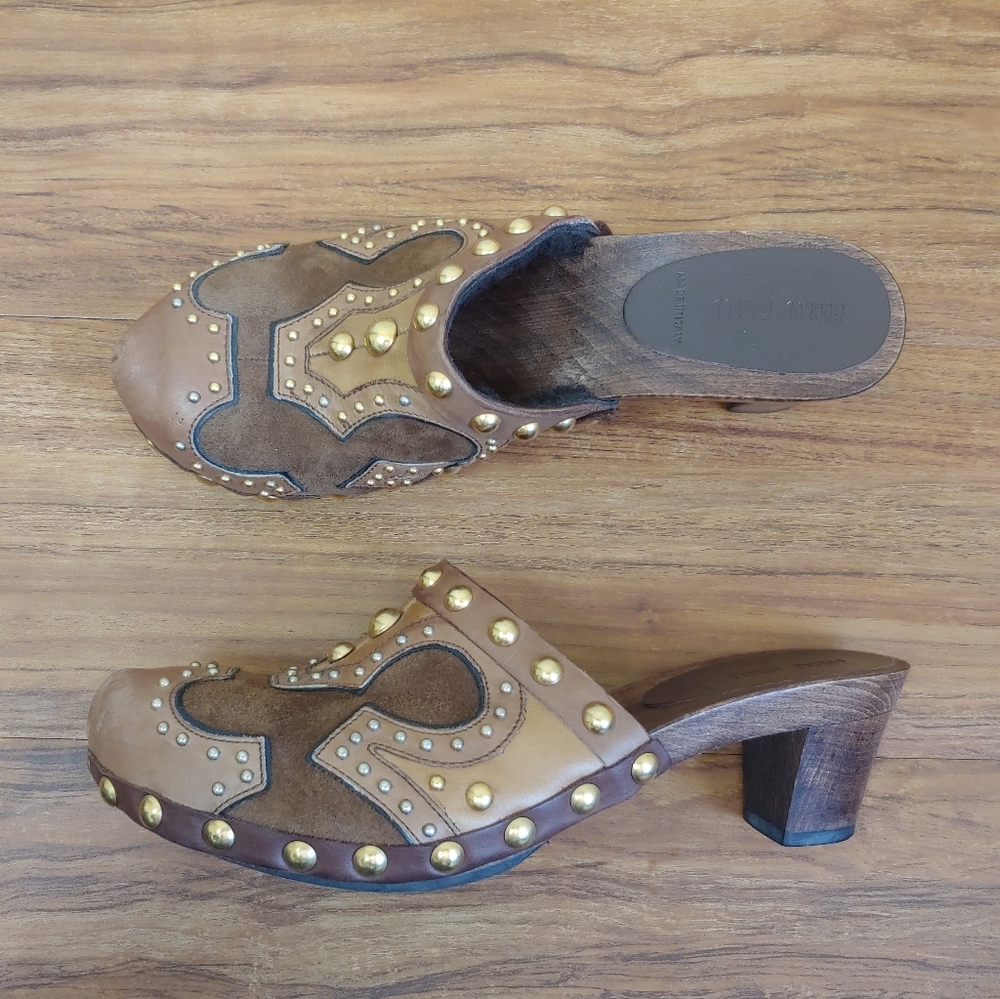 Miu Miu Leather & Suede Western Mule Size 37.5